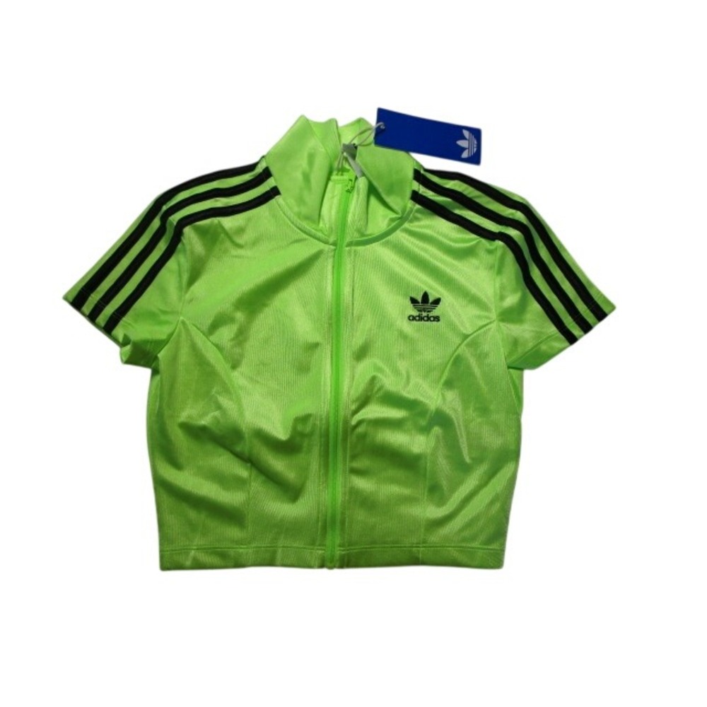 Adidas Originals JY2547 Women's XS Track Top Zip Up Cropped Signal Green Black